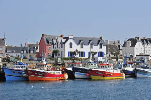 Colourful trawler fishing boats in the Guilvinec port
