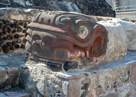 Stone serpent head at Great Temple