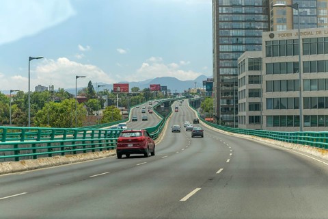 View through car windscreen of dual carriageway