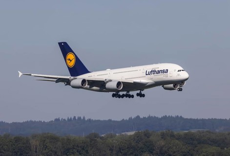 Lufthansa Airbus A380-800 from Boston approaching Munich Airport