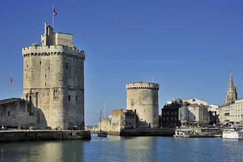 The medieval towers tour de la Chaine and tour Saint-Nicolas in the old harbour