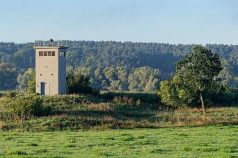 Former GDR border tower in the Elbe floodplain near Darchau in the Elbe River Landscape UNESCO Biosphere Reserve. Amt Neuhaus