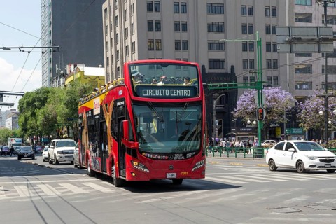 Red open top double decker tourist bus Circuit Centro tour