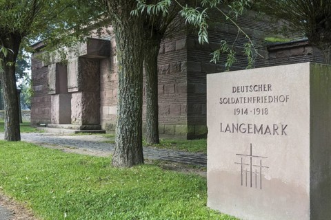Entrance of the First World War One military cemetery Deutscher Soldatenfriedhof Langemark