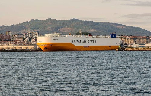 'Grande California' vehicle carrier ship built 2021. Grimaldi Lines shipping company
