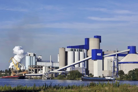 Inland vessels and cement factory CBR along the Ghent-Terneuzen Canal at Ghent seaport