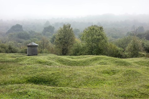 Preserved First World War One battlefield showing bomb craters near Douaumont