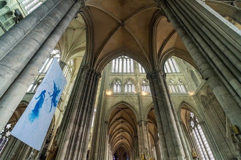 Church ceiling and columns of Notre Dame d'Amiens Cathedral