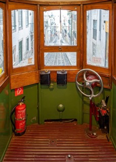Inside the Car of Elevador da Bica Funicular