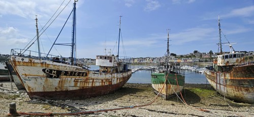 Wrecks of small trawler fishing boats in the harbour of Camaret-sur-Mer