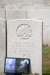Picture at Australian soldier's grave at the Lijssenthoek Military Cemetery