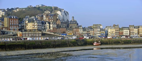 Fishing boat at low tide in the harbour at Le Treport