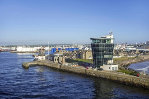 Marine Operations Centre and old harbour master's control tower at entrance to the Aberdeen port