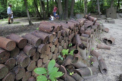 Stacked grenade and bomb shells from World War One at the Sanctuary Wood Museum Hill 62 at Zillebeke