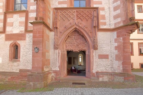 Portal with open door of the Gothic Sebastianus Chapel built 1474