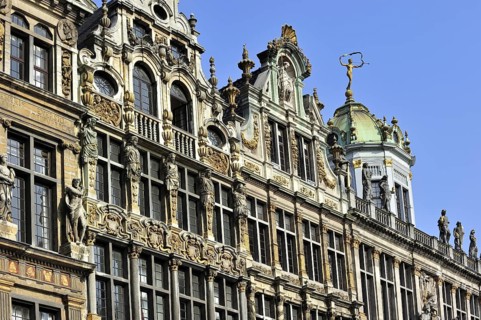 Facades of medieval guildhalls on the Grand Place at Brussels