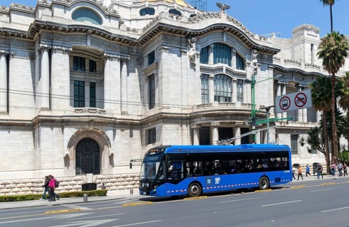 Electric powered modern trolley bus public transport rapid transit system
