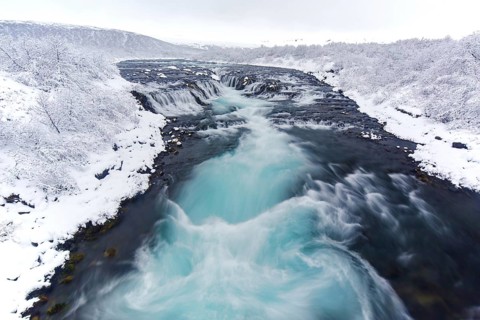 Bruarfoss waterfall in winter