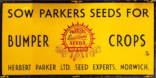 Enamel metal advertising sign for Parkers east Coast Seeds