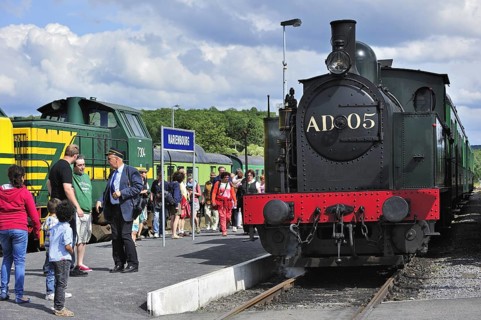 Steam train at the depot of the Chemin de Fer a Vapeur des Trois Vallees at Mariembourg