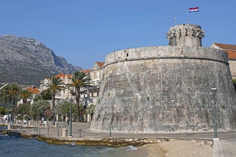 15th century Large Tower of the Governor of the Old Town along the Adriatic Sea on the island Korula