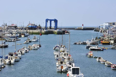 Trawler fishing boats on shipbuilding yard for maintenance works in the Guilvinec port