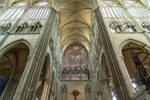 Interior and rose window of Notre Dame d'Amiens Cathedral