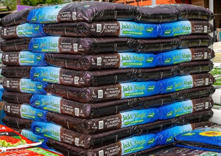 Bags of Jack's Magic All Purpose compost on sale in garden centre