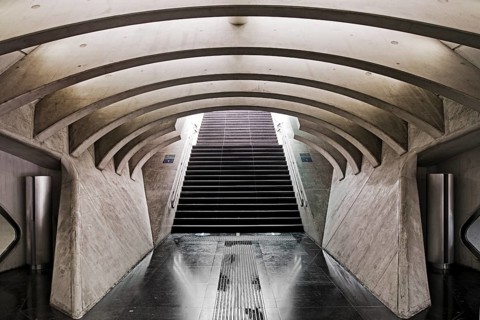 Staircase in Liege-Guillemins station in modern industrial style