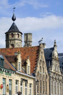 Medieval facades along the central market square at Veurne