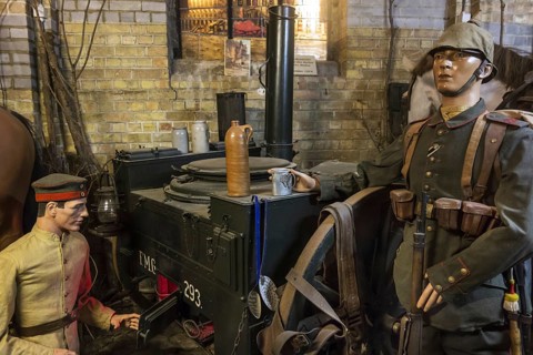 First World War One diorama of German soldiers at field kitchen in the Hooge Crater Museum at Zillebeke