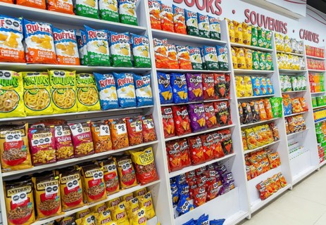 Display rows in shop of packets of crips
