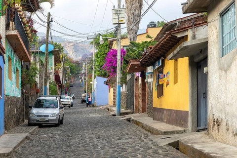 Steep cobbled village street