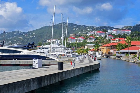 Yachts and sailing boats moored in Charlotte Amalie harbour