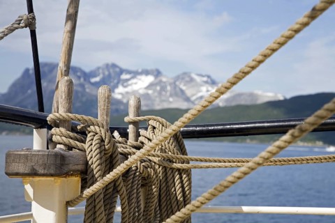 Rigging detail on board of the tall ship