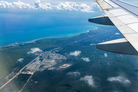 Oblique angle aerial view Caribbean coast Joaquin Zetina Gasca