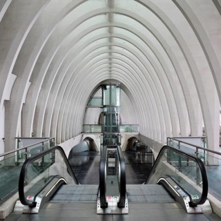 Escalator in Liege-Guillemins station in modern industrial style