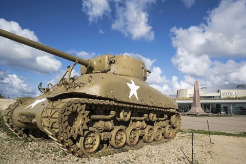 American M4 Sherman tank in front of the Musee du Debarquement Utah Beach