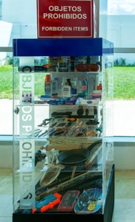 Display case of objects prohibites on air flights at airport