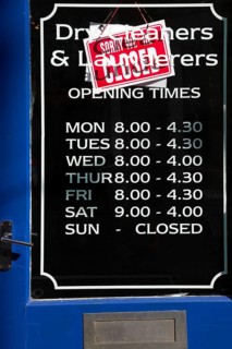 Shop business opening hours Sunday closed