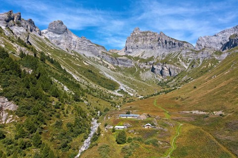 Mountain valley with alpine farming