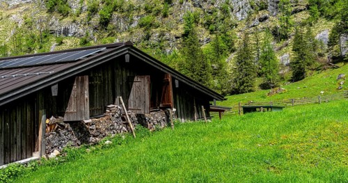Wooden shed on the mountain pasture