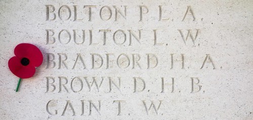 Poppy at the Tyne Cot Memorial to the Missing