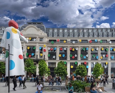 Gigantic advertising figure by Japanese artist Yayoi Kusama