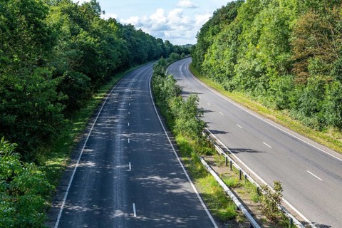 Quiet empty stretch of A12 dual carriageway road near Wickham Market