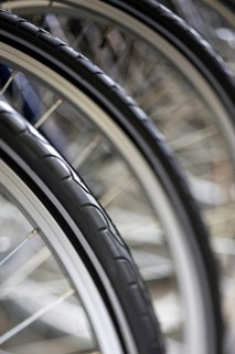Close up of front wheel and tubular tire