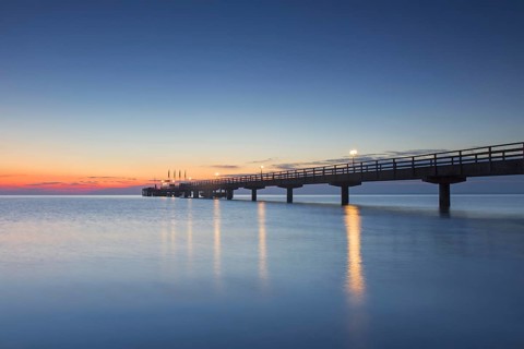 Illuminated wooden pier