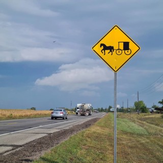 Traffic sign for Amish horse-drawn carriages