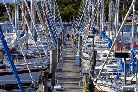 Sailing boats in the Travemuende harbour