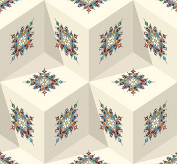 Decorative geometric repeating pattern inspired by Al-Qatt Al-Asiri traditional paintings